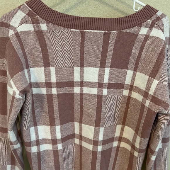 Christian Siriano Sweater Womens XS Light Cream Tan V Neck Plaid Pullover - Picture 9 of 10